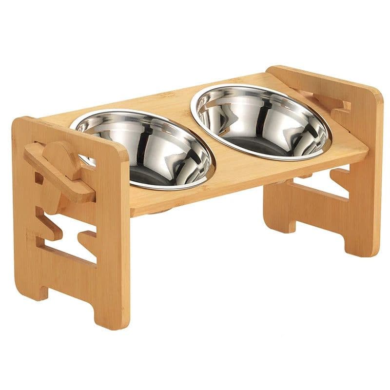image-Elevated Dog Bowls Bamboo Tilted Adjustable Dogs Feeder Stand with Stainless Steel Food Bowls for Puppies Cats Pet Accessories