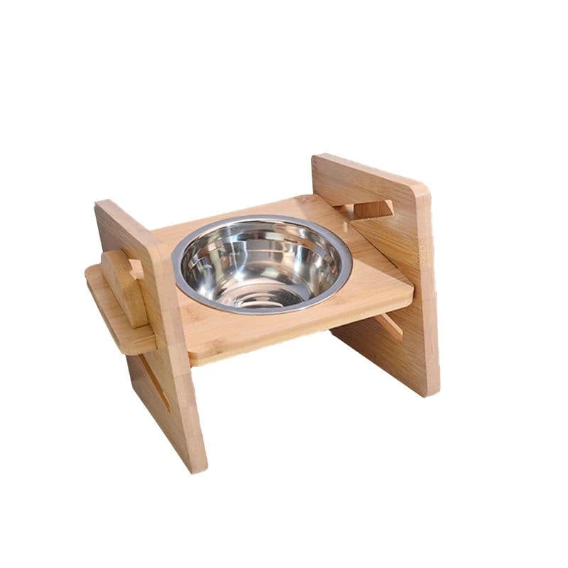 image-Elevated Dog Bowls Bamboo Tilted Adjustable Dogs Feeder Stand with Stainless Steel Food Bowls for Puppies Cats Pet Accessories