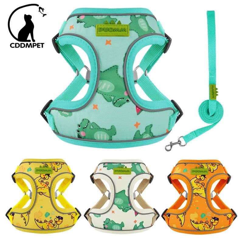 image-CDDMPET Dog Harness and Leash Set for Small Dogs Cartoon Puppy Harness Vest French Bulldog Walking Chest Strap Pet Accessories