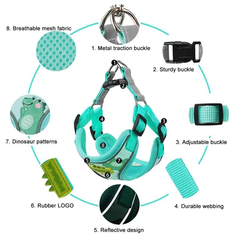 image-CDDMPET Dog Harness and Leash Set for Small Dogs Cartoon Puppy Harness Vest French Bulldog Walking Chest Strap Pet Accessories