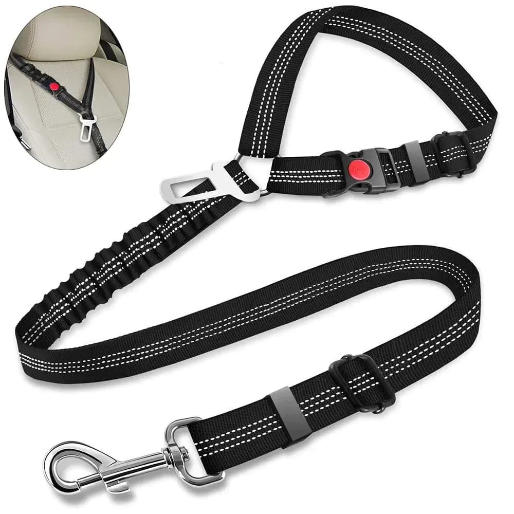 image-3in1 Dog Seat Belts Retractable Dog Car Seatbelt Reflective Elastic Nylon Pet Seat Belt for Vehicle Headrest Adjustable for Dogs