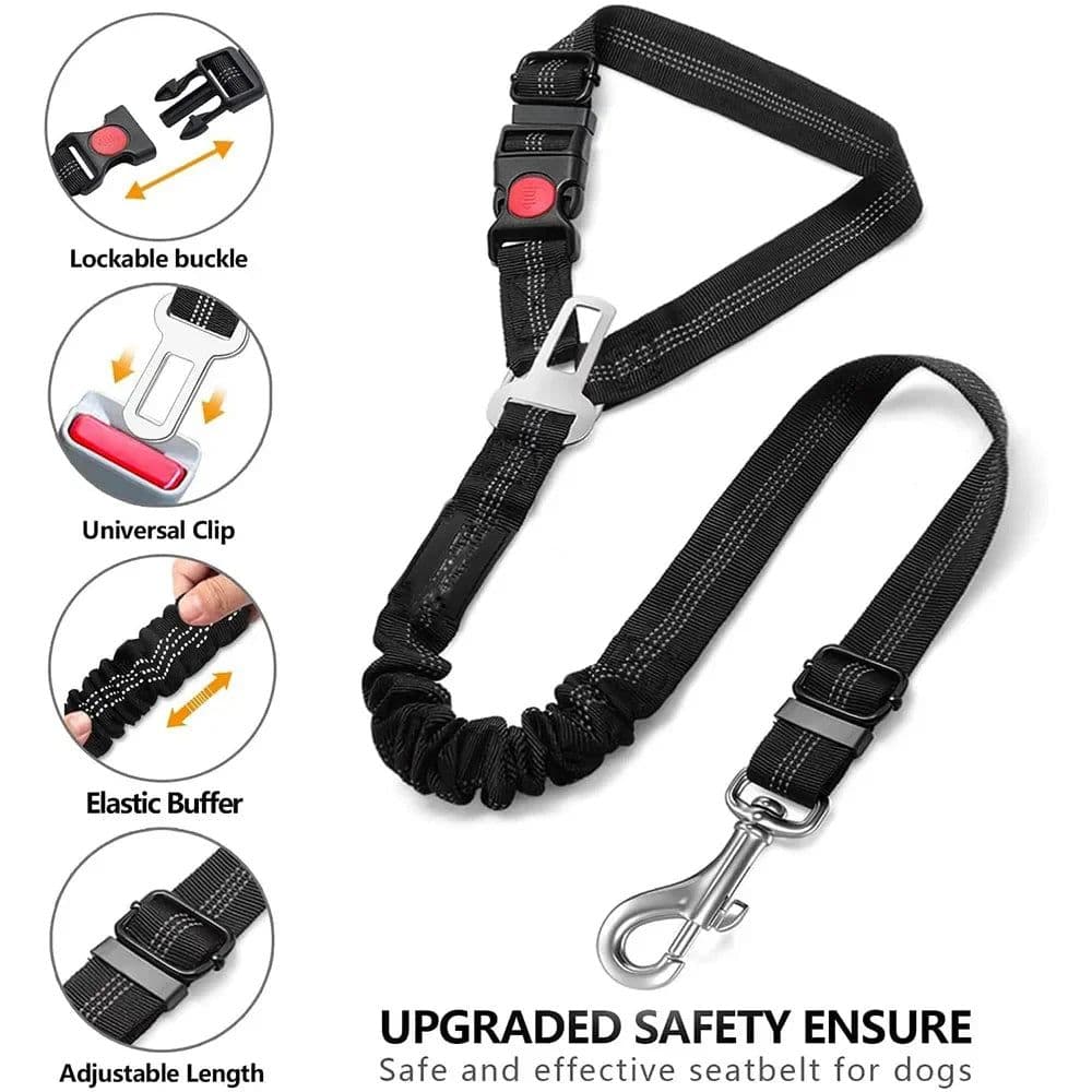 image-3in1 Dog Seat Belts Retractable Dog Car Seatbelt Reflective Elastic Nylon Pet Seat Belt for Vehicle Headrest Adjustable for Dogs