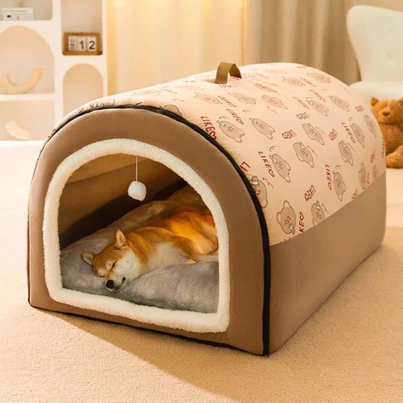 image-Enclosed Dog House Kennel Warm Winter Cat Cave Soft Cozy Sleeping Bed for Small Medium Dogs Cats Puppy Nest Basket Supplies 강아지