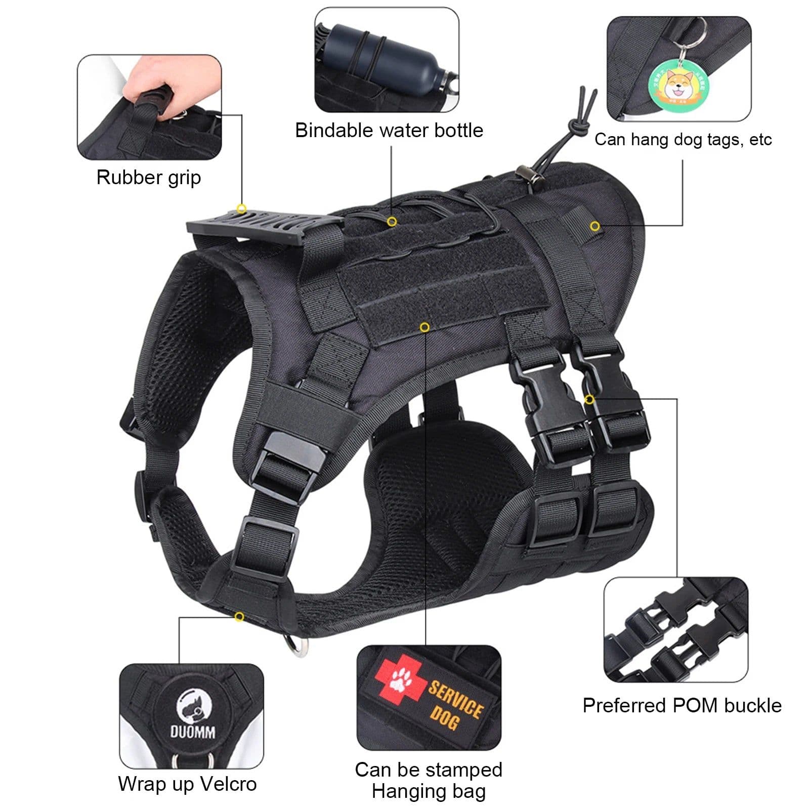 image-Medium Big Dog Harness Multifunction Tactical Dogs Vest More Solid Waterproof Oxford Cloth Dogs Harness Dog Accessoires Supplies