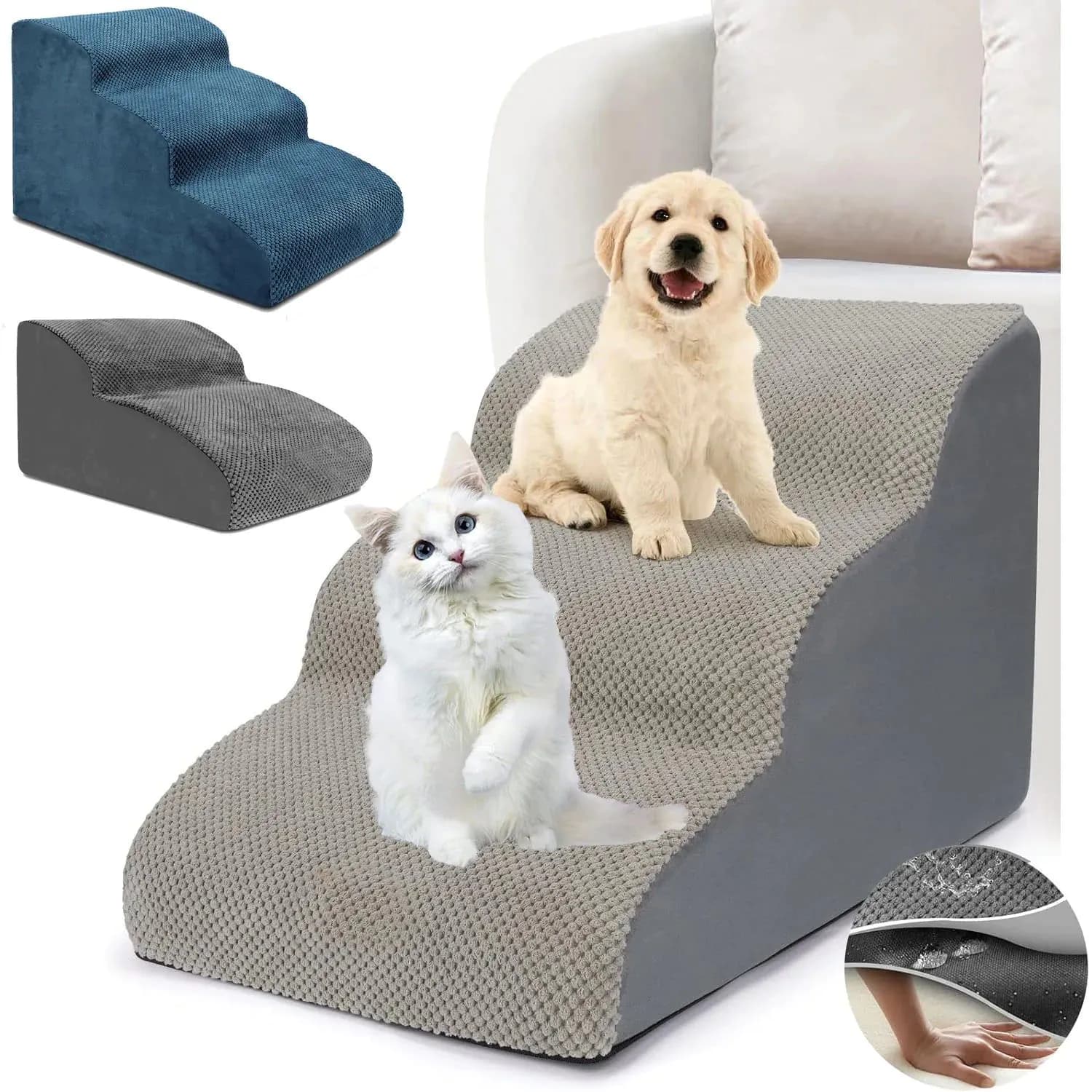 image-Detachable Cat Dog Stairs 2/3 Steps Ramp Sofa Puppy Old Dogs Non-slip Removable Ladder Climbing Aid High Couch Bed Pet Supplies