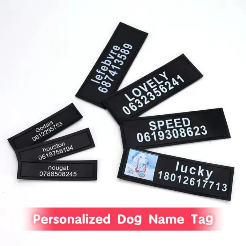 image-2 PCS Personalized Dog Name Tag Reflective Pet Harness Collar ID Label Stickers Custom text Paw Heart Logo Harness Tags