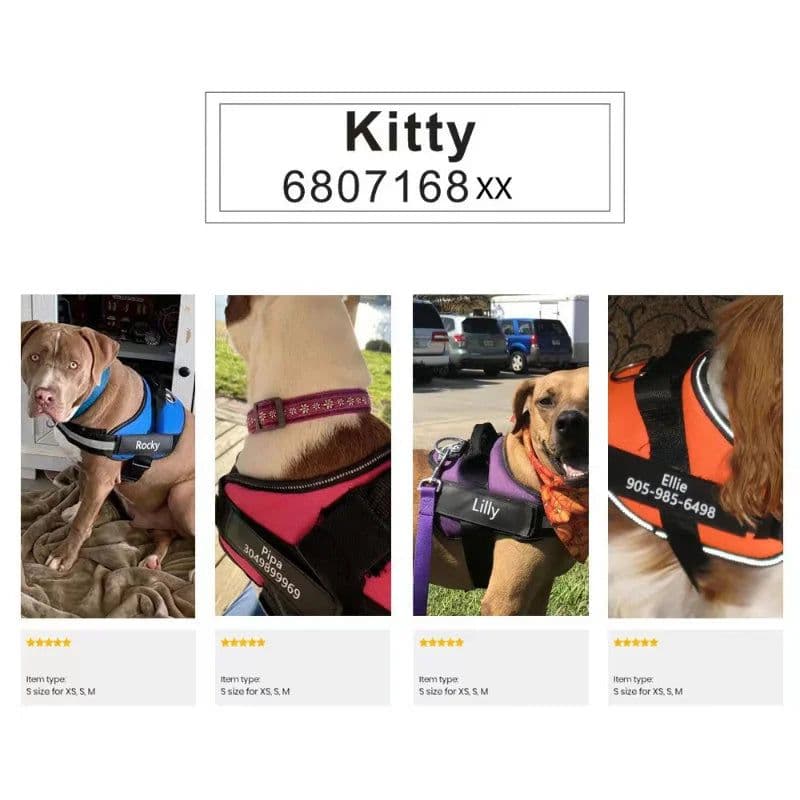 image-2 PCS Personalized Dog Name Tag Reflective Pet Harness Collar ID Label Stickers Custom text Paw Heart Logo Harness Tags