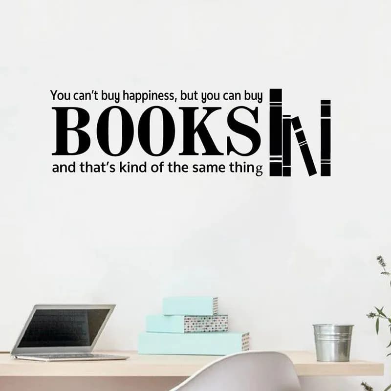 image-You Can Buy Books Happiness Motivational Quote Wall Decals Inspirational Saying Vinyl Art Sticker School Library Classroom Decor