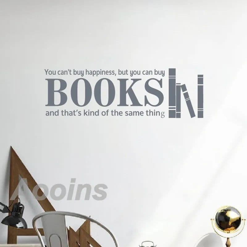 image-You Can Buy Books Happiness Motivational Quote Wall Decals Inspirational Saying Vinyl Art Sticker School Library Classroom Decor