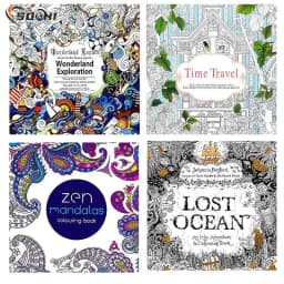 image-1PC 24 Pages Mandalas Flower Coloring Book For Children Adult Relieve Stress Kill Time Graffiti Painting Drawing Art Books