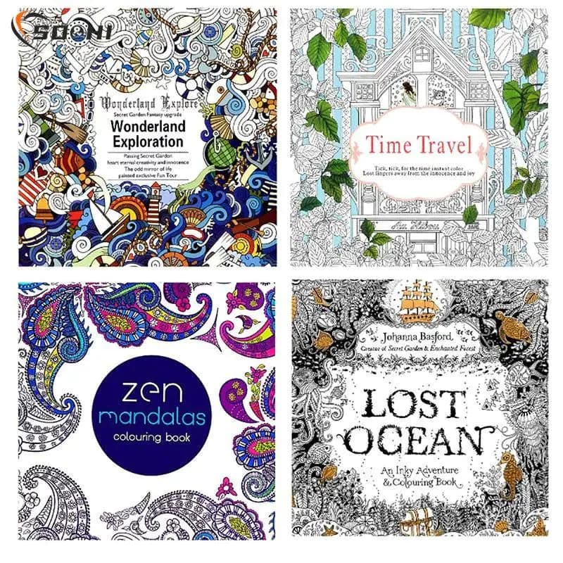 image-1PC 24 Pages Mandalas Flower Coloring Book For Children Adult Relieve Stress Kill Time Graffiti Painting Drawing Art Books