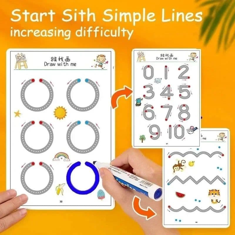 image-English Magical Book Learning Letter in Tracing Workbook for Kids Reusable Calligraphy Copybook for Kids Montessori Writing Book
