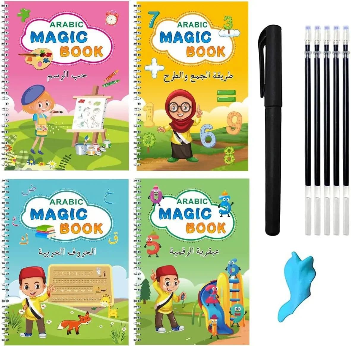 image-4 Books + Pen Magic Copy Book Free Wiping Children's Kids Writing Sticker Practice English Copybook for Calligraphy Montessori