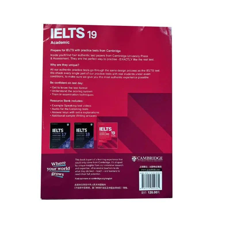 image-New Cambridge English IELTS 19 Academic Speaking Listening Reading Writing Study Book Workbook Authentic Practice Tests