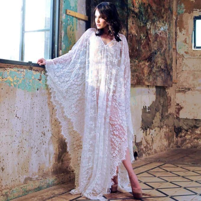 image-7195 Super large positioning flower eyelash lace beach blouse, loose long robe, long holiday skirt