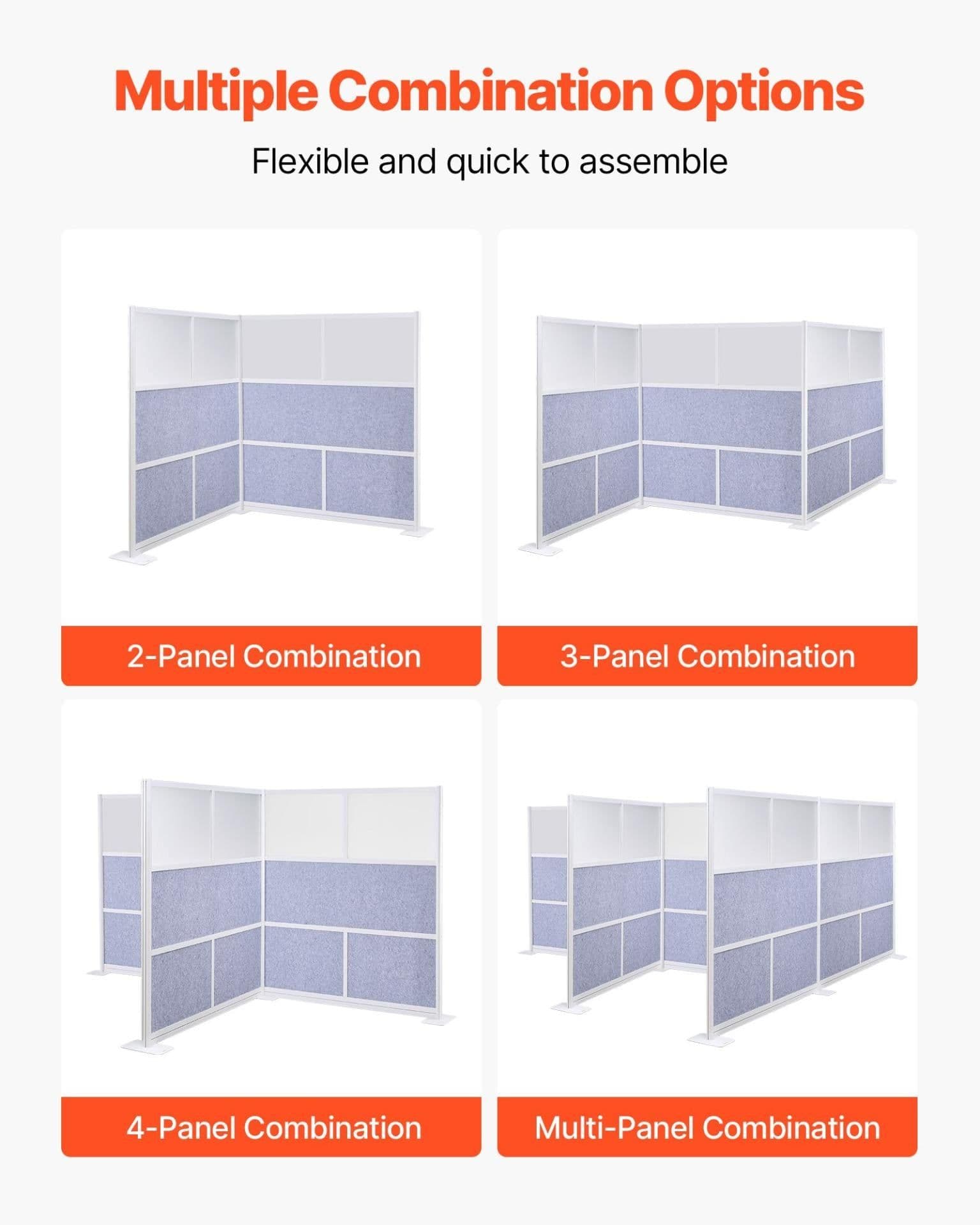 image-VEVOR Office Divider Privacy Partition, 1-Pack, 70" x 70" Modular Wall Room Divider, PET Workstation Cubicle Partition with Frosted Windows, Freestanding Privacy Panel Wall for Office Library