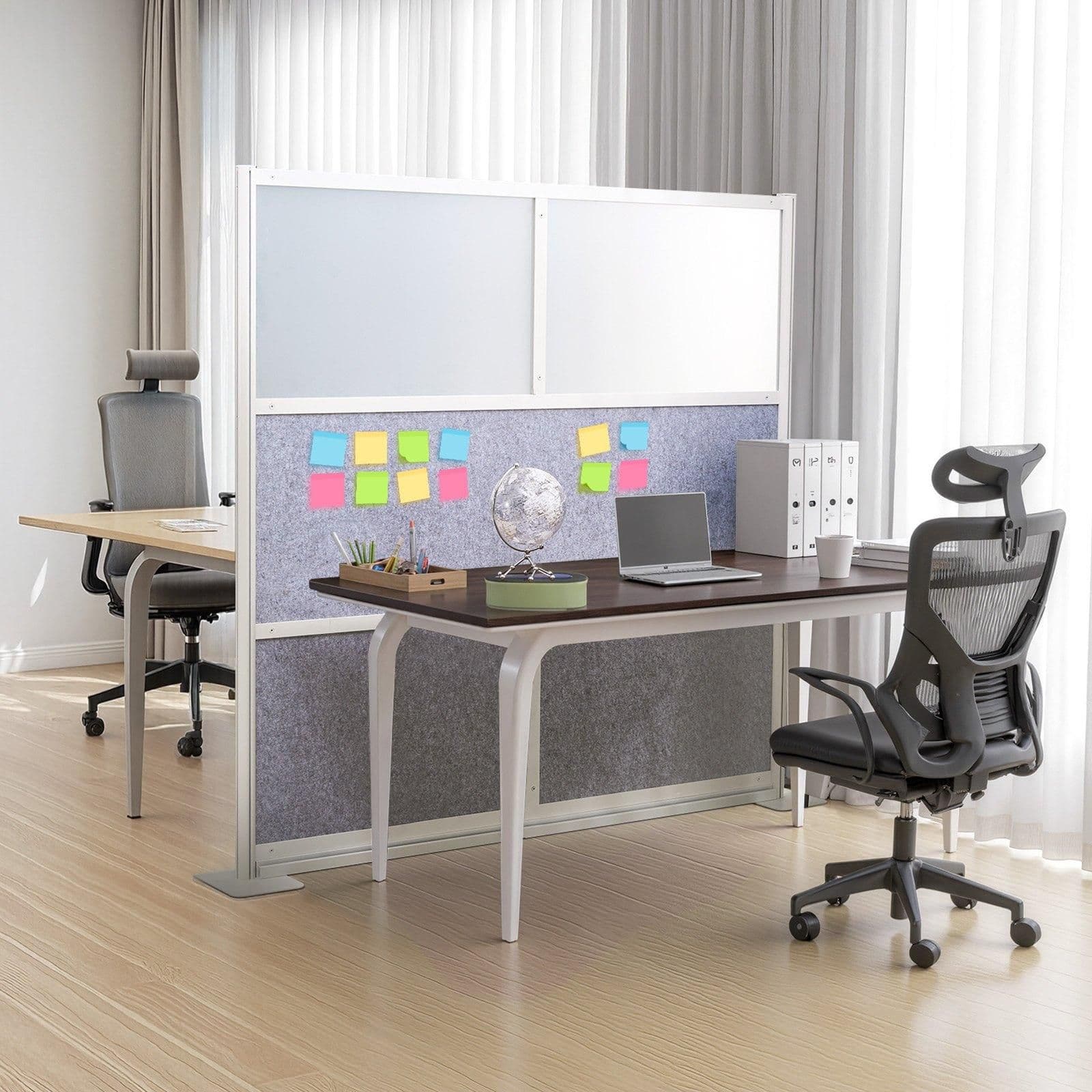 image-VEVOR Office Divider Privacy Partition, 1-Pack, 70" x 70" Modular Wall Room Divider, PET Workstation Cubicle Partition with Frosted Windows, Freestanding Privacy Panel Wall for Office Library