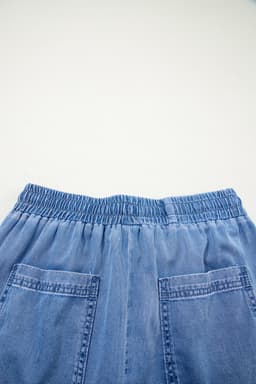 image-Beau Blue Drawstring Elastic Waist Pocketed Loose Denim Pants