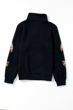 image-Sequin Rugby Sweatshirt - Quarter Zip, Textured Black with Football Patches