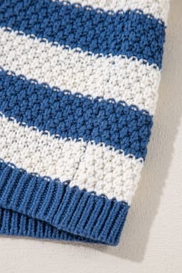 image-Blue Stripe V Neck Hooded Sweater with Pocket