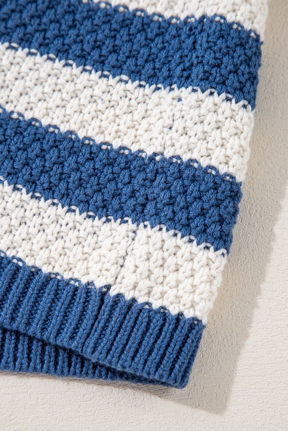 image-Blue Stripe V Neck Hooded Sweater with Pocket
