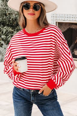 image-Black Stripe Exposed Seam Drop Shoulder Casual Pullover Top