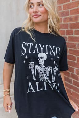 image-Funny Skeleton Print Round Neck T-Shirt - Black, Sizes S-2XL