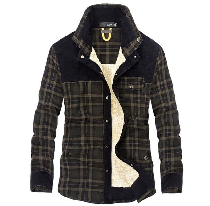 image-Winter Jacket Men Thicken Warm Fleece Jackets Coats Pure Cotton Plaid Jacket Military Clothes