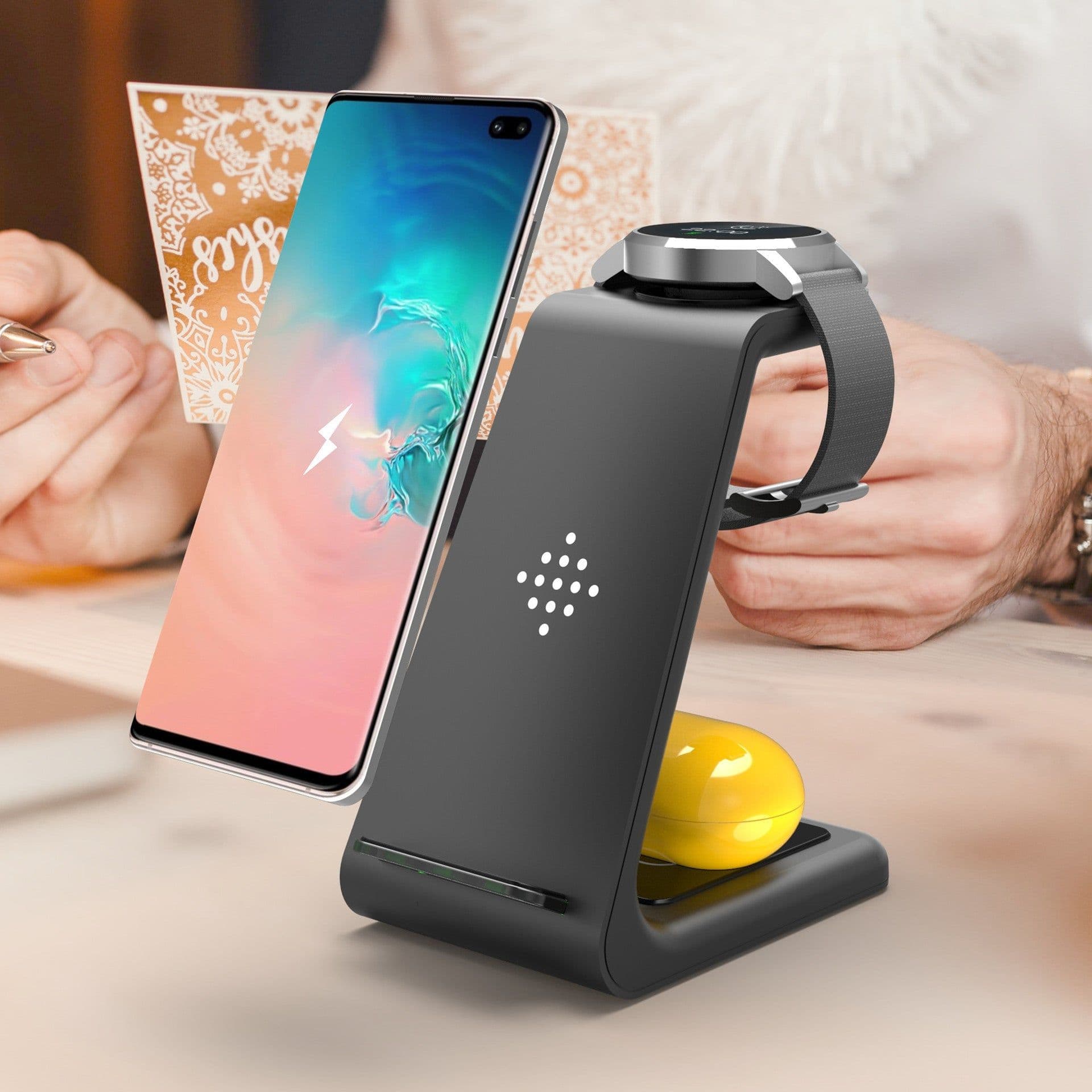 image-3 In 1 Fast Charging Station Wireless Charger Stand Wireless Quick Charge Dock For Phone Holder