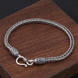 image-Wholesale s925 Sterling Silver Jewelry Retro Fashion Twist Braided Square Bracelet Men's Thai Silver Personality Bracelet
