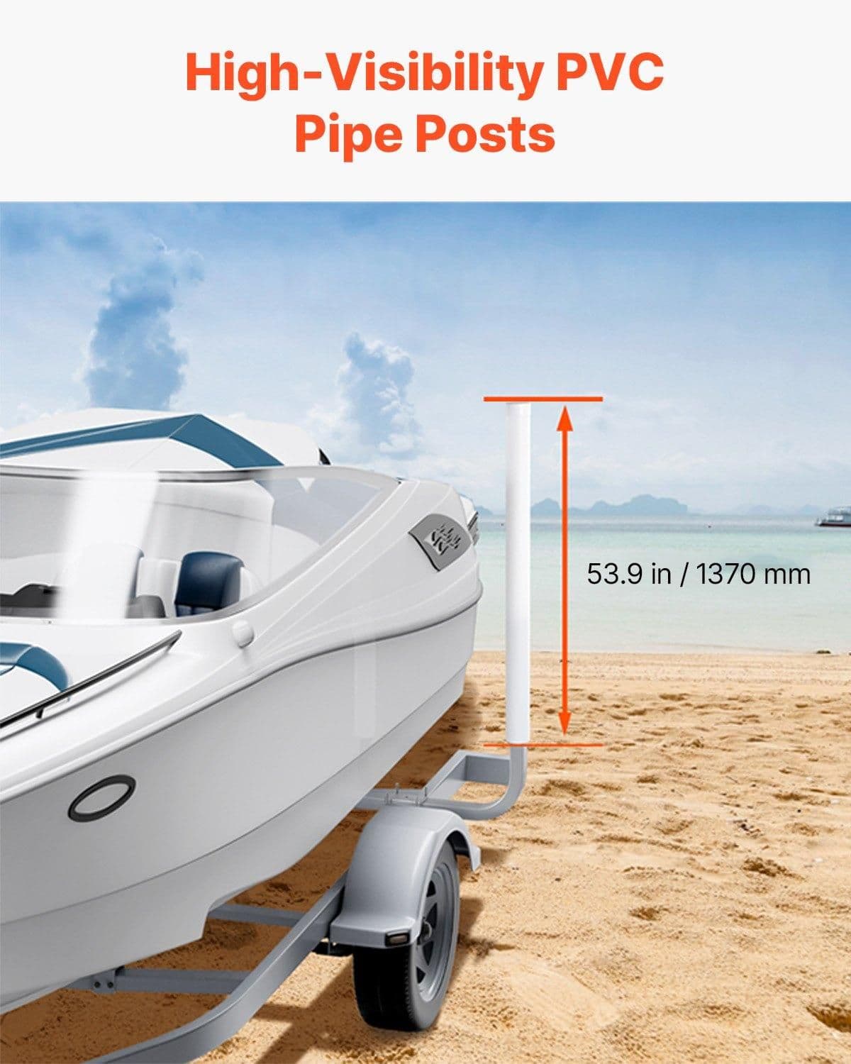 image-VEVOR Boat Trailer Guide, 60″ Adjustable Design Trailer Guide Poles, 2PCS High-Hardness Steel Trailer Guide-Ons, Trailer Guides with PVC Pipes, for Ski Boat, Fishing Boat or Sailboat Trailer