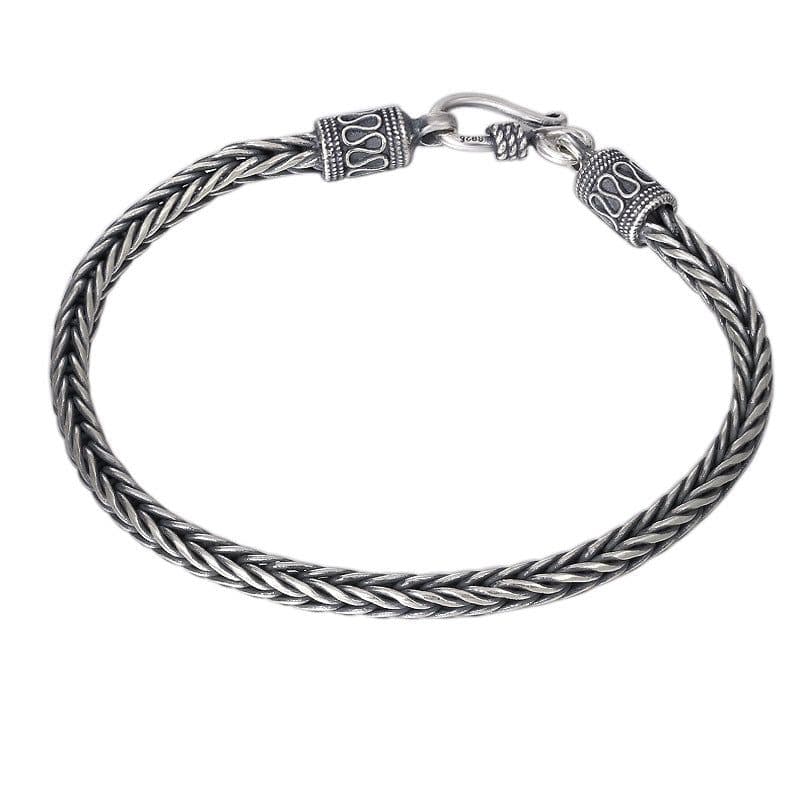 image-Wholesale s925 Sterling Silver Jewelry Retro Fashion Twist Braided Square Bracelet Men's Thai Silver Personality Bracelet