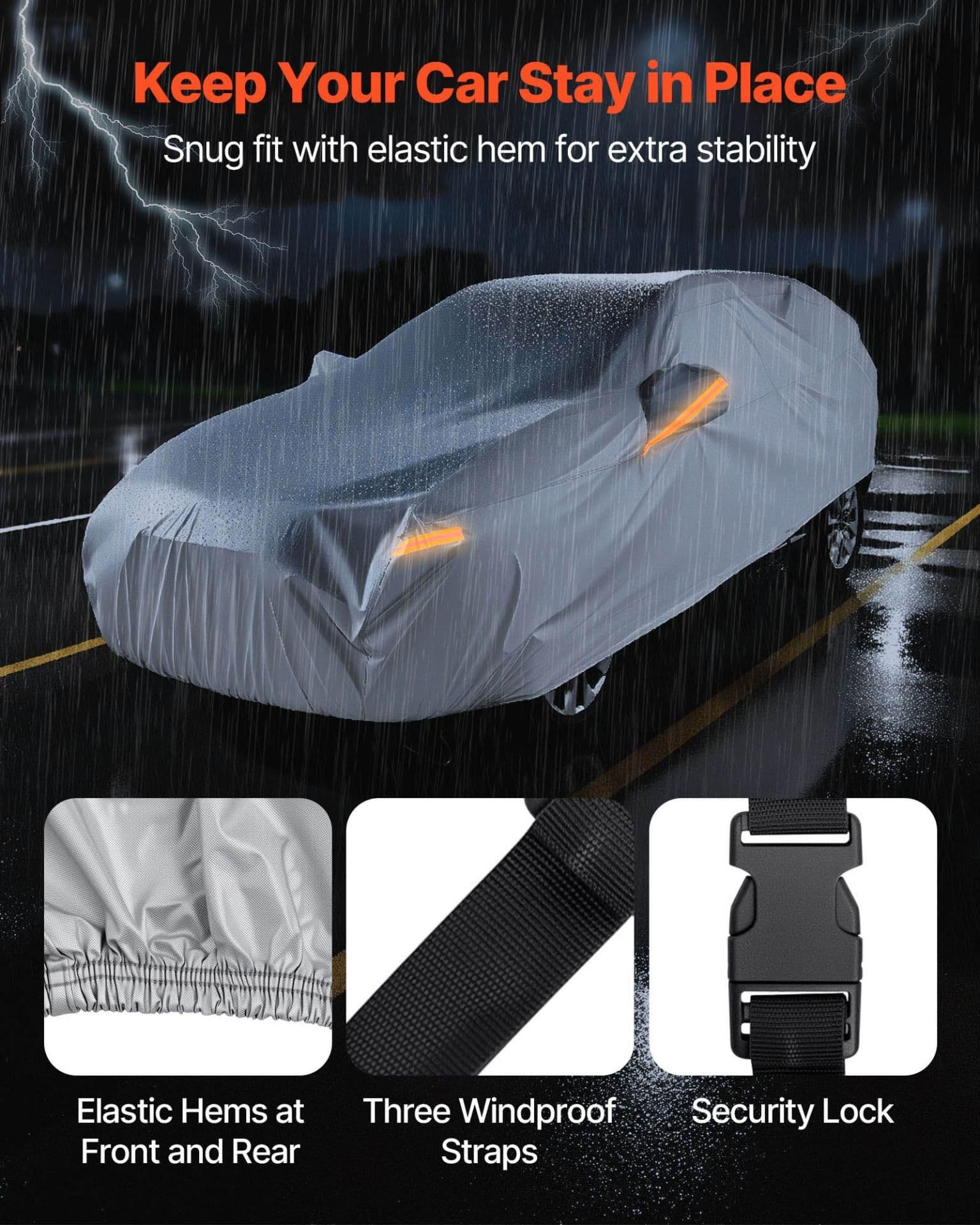 image-VEVOR Car Cover, Car Cover Waterproof for Toyota RAV4 Compact SUV, Custom-fit All Weather Sun Rain Wind Frost Dust Snow Protection Full Exterior Covers with Door Zipper and Cotton Lining, Silver