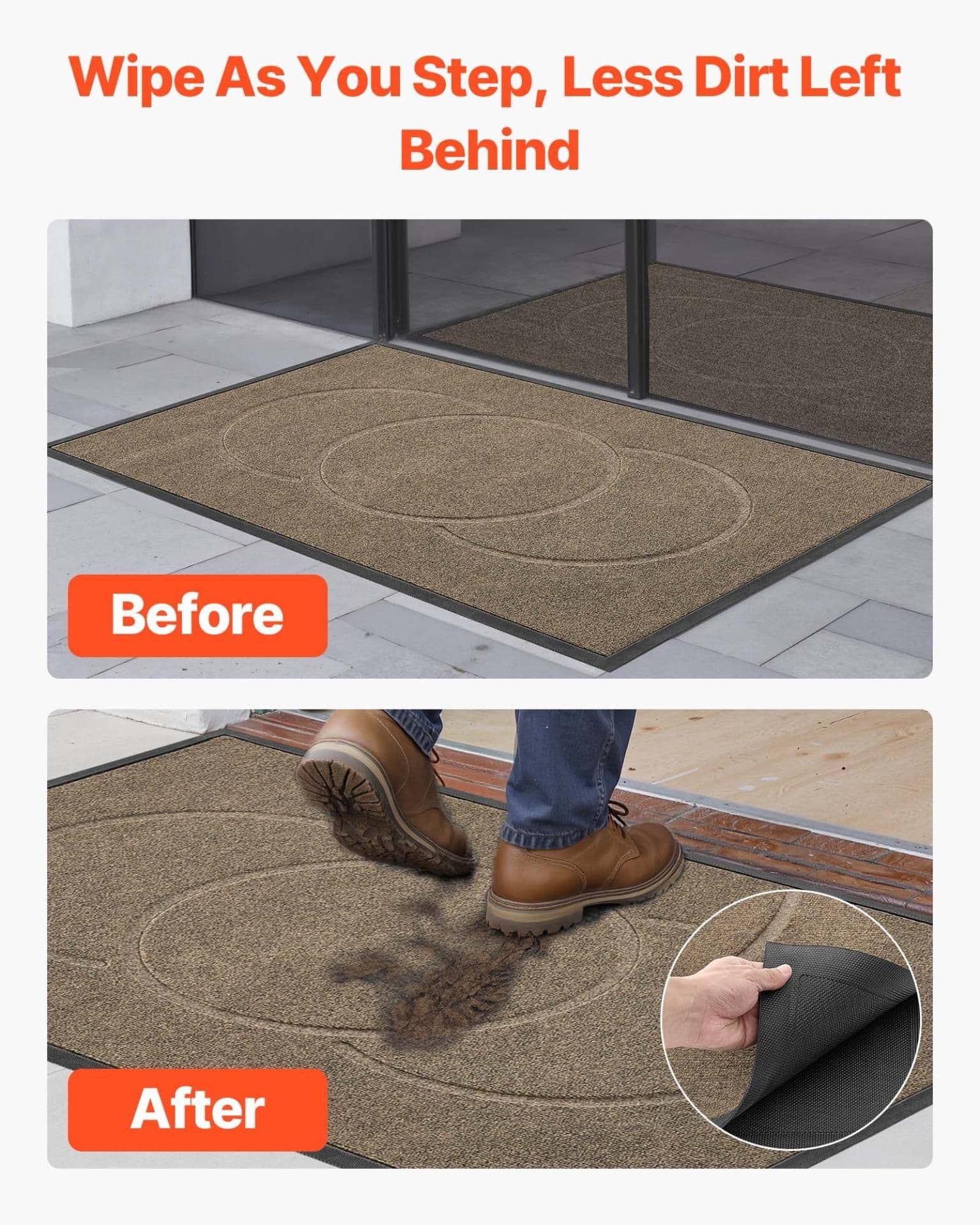 image-VEVOR Front Door Mat, 47 x 32 in Commercial Floor Mat for Indoor and Outdoor, Modern Stylish Carpet with TPE Backing, Heavy Duty Washable Entry Industrial Rug for Hallway, Balcony, Garage, Brown
