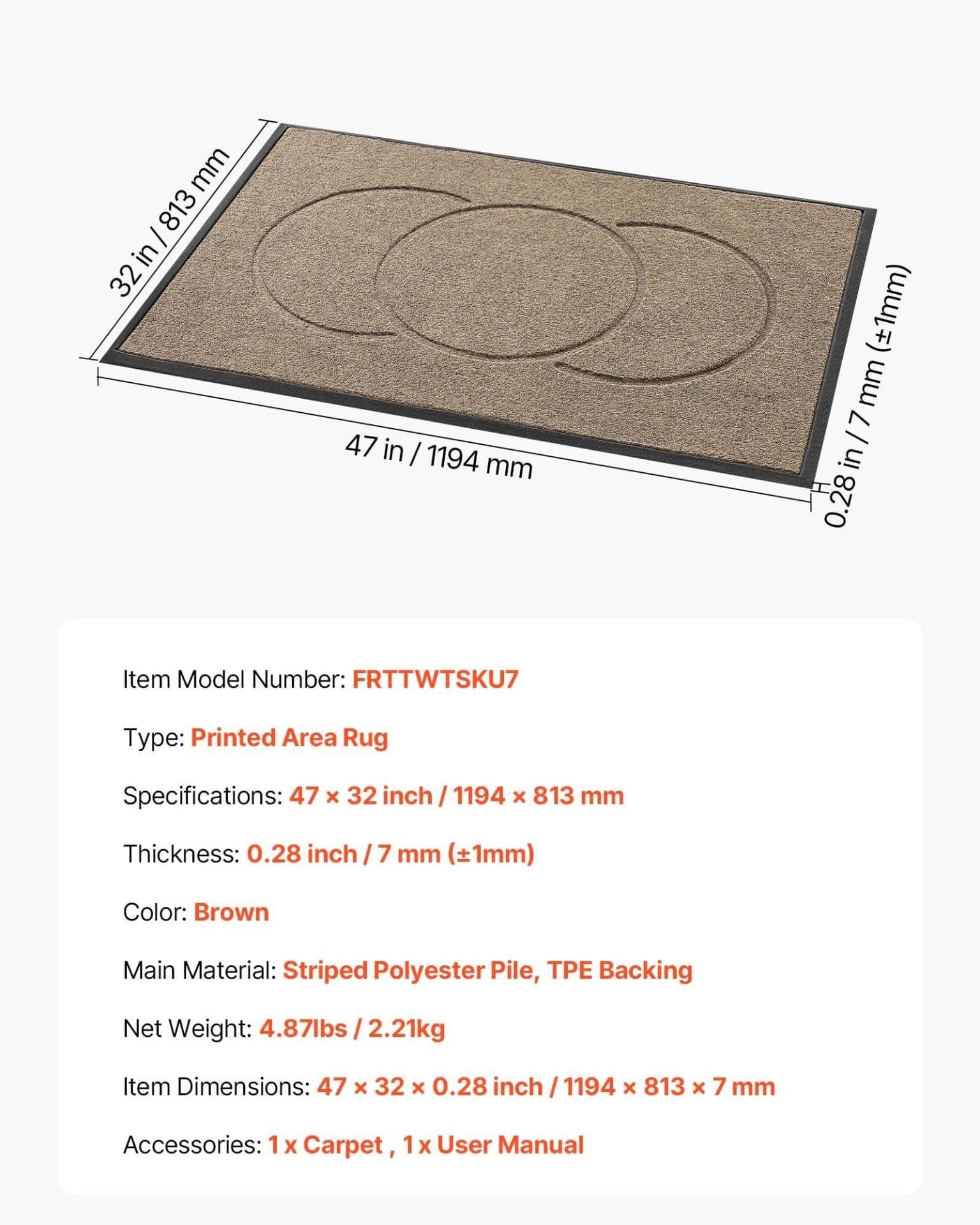 image-VEVOR Front Door Mat, 47 x 32 in Commercial Floor Mat for Indoor and Outdoor, Modern Stylish Carpet with TPE Backing, Heavy Duty Washable Entry Industrial Rug for Hallway, Balcony, Garage, Brown