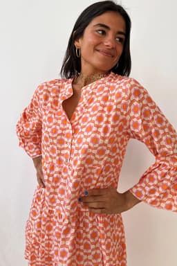 image-Floral Print Flounce Sleeve Mini Dress - Orange, Size S-XL