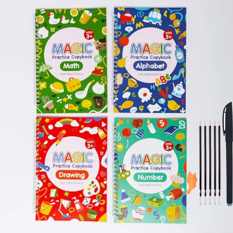 image-4 Books Sank Magic New Copybook Reusable Groove Writing Practice Book Calligraphy Wipe-free English/German Early Education