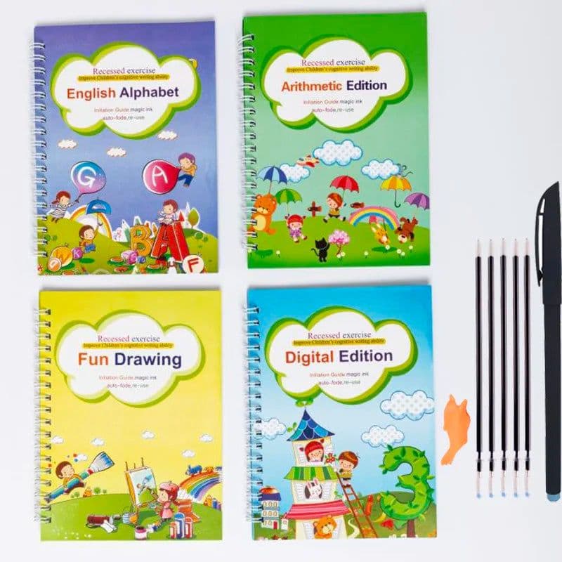 image-4 Books Sank Magic New Copybook Reusable Groove Writing Practice Book Calligraphy Wipe-free English/German Early Education