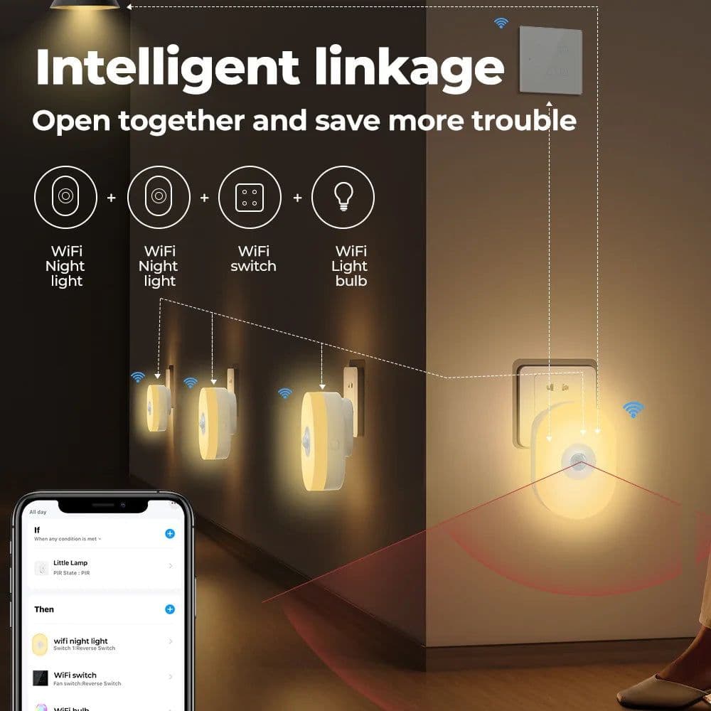 image-WiFi Tuya Smart Led Night Light PIR Motion Sensor Eu Us Uk Plug In Wall Lamp Warm White RGB Room App Voice For Alexa Google Home