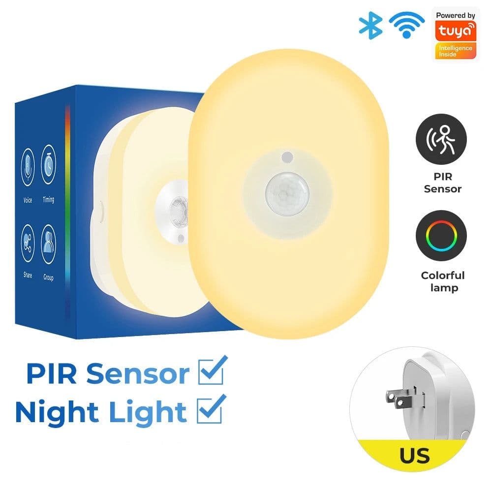 image-WiFi Tuya Smart Led Night Light PIR Motion Sensor Eu Us Uk Plug In Wall Lamp Warm White RGB Room App Voice For Alexa Google Home