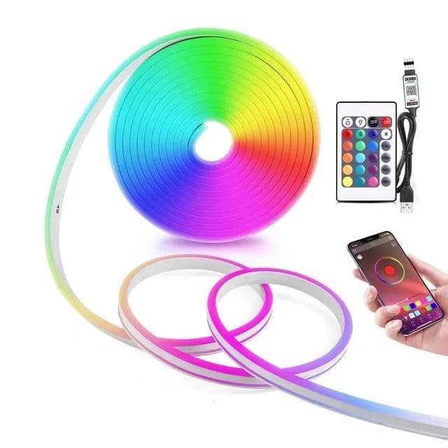 image-5V USB RGB Neon LED Strip Light 3M 5M Waterproof Neon Rope With Bluetooth Tuya WiFi App Remote Control For Home Decor Lighting