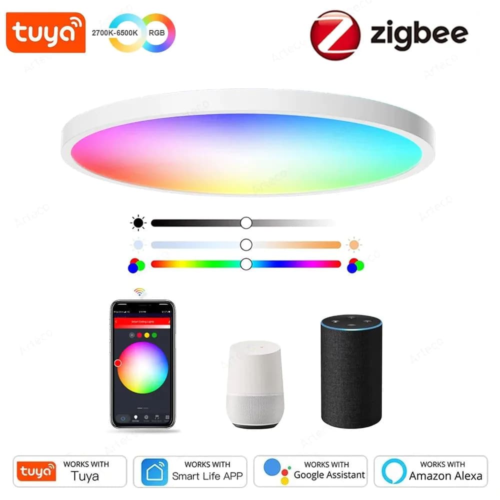 image-24W 40W Zigbee Smart Ceiling Led Lights RGB CW Tuya APP Control Ceiling Lamp For Living Room Bedroom Home Decor Works With Alexa
