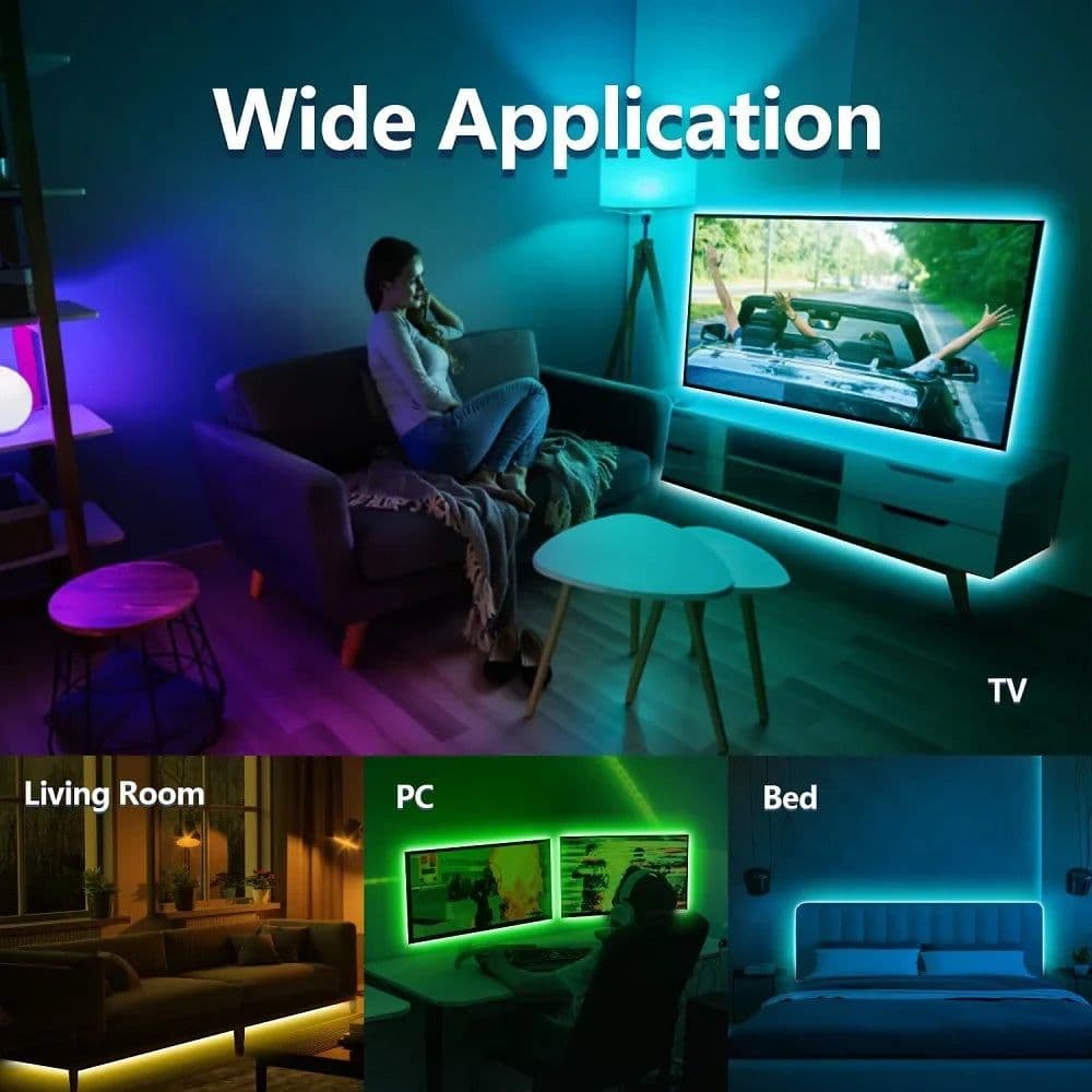 image-RGB 3.28ft/1M~100ft/30M Smart LED Strip Lights With 44-Key Remote & APP Control Music Sync LED Ambient Lamp For Home Decoration