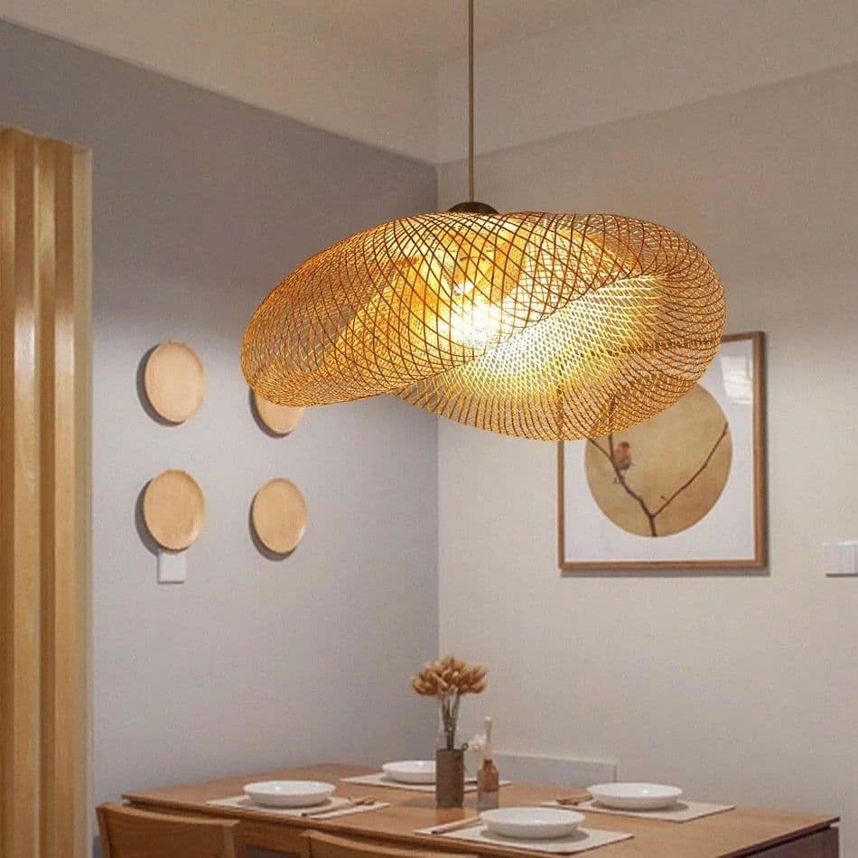 image-Bamboo rattan wicker chandelier 60/50/40cm Handmade Lampshade LED hanging woven lamp shade Home Bedroom Decors coffee bar lamp