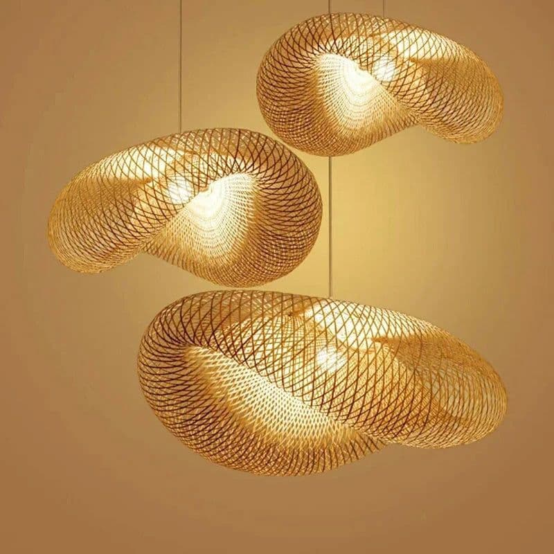 image-Bamboo rattan wicker chandelier 60/50/40cm Handmade Lampshade LED hanging woven lamp shade Home Bedroom Decors coffee bar lamp