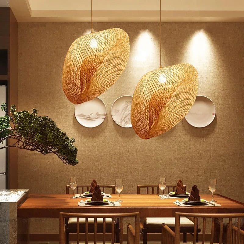 image-Bamboo rattan wicker chandelier 60/50/40cm Handmade Lampshade LED hanging woven lamp shade Home Bedroom Decors coffee bar lamp