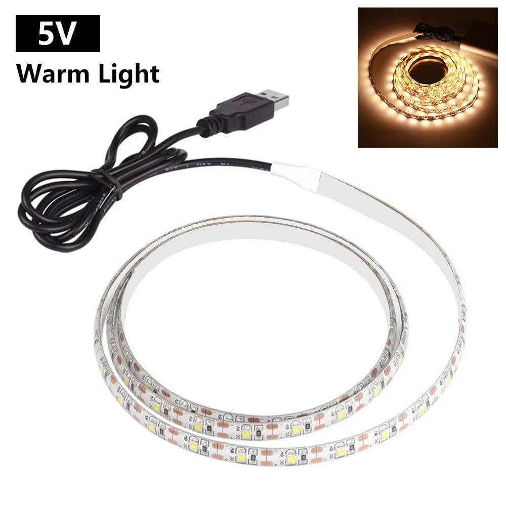 image-1meter DC 5V USB LED Strips 2835 White Warm White LED Strip Light TV Background Lighting Tape Home Decor Lamp LED String Light