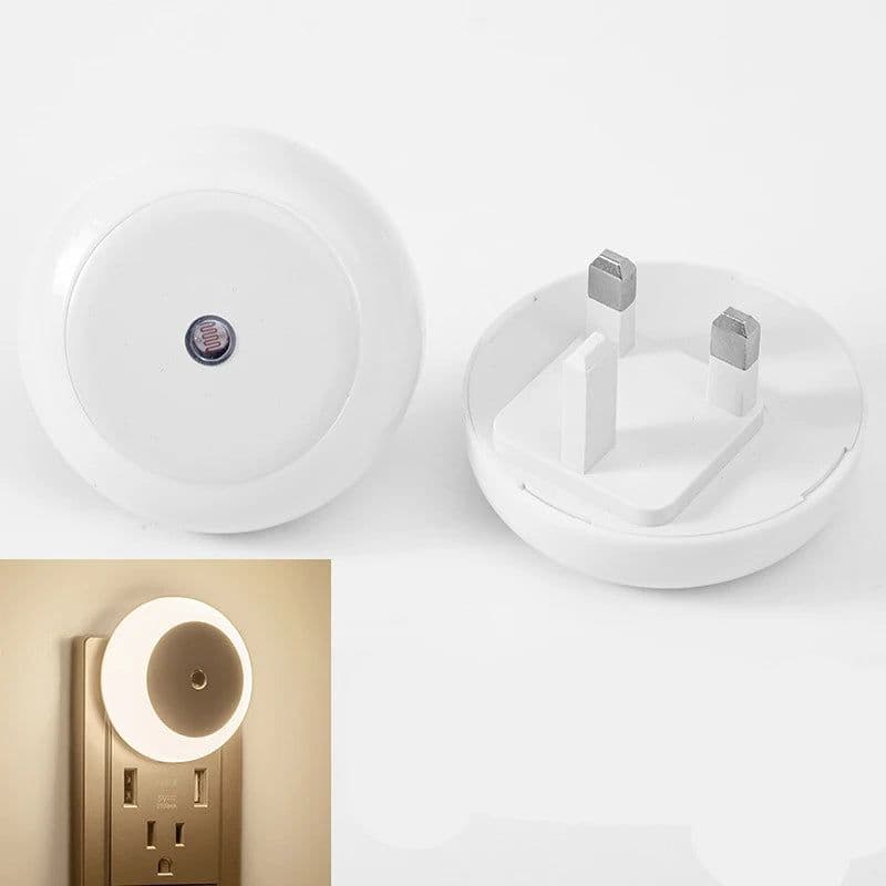 image-5 Color LED Night Light AU/EU/UK/US Plug Round Sensor Smart Wall Lamp For Home Bathroom Bedroom Lighting Energy Saving Lamp