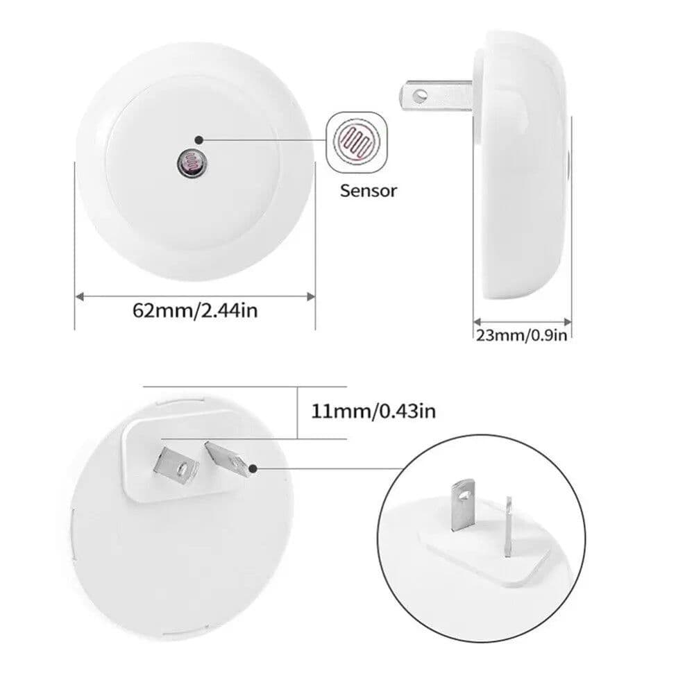 image-5 Color LED Night Light AU/EU/UK/US Plug Round Sensor Smart Wall Lamp For Home Bathroom Bedroom Lighting Energy Saving Lamp