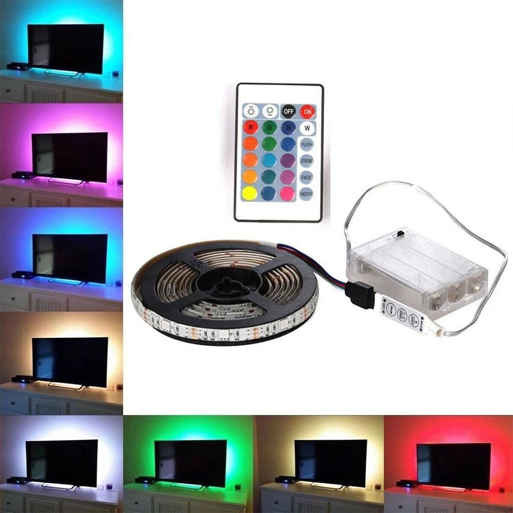 image-5050 RGB LED Strip AA Battery Box 0.5m 1m 2m LED Light Lamp For Home Decoration Waterproof Flexible Ribbon LED Light